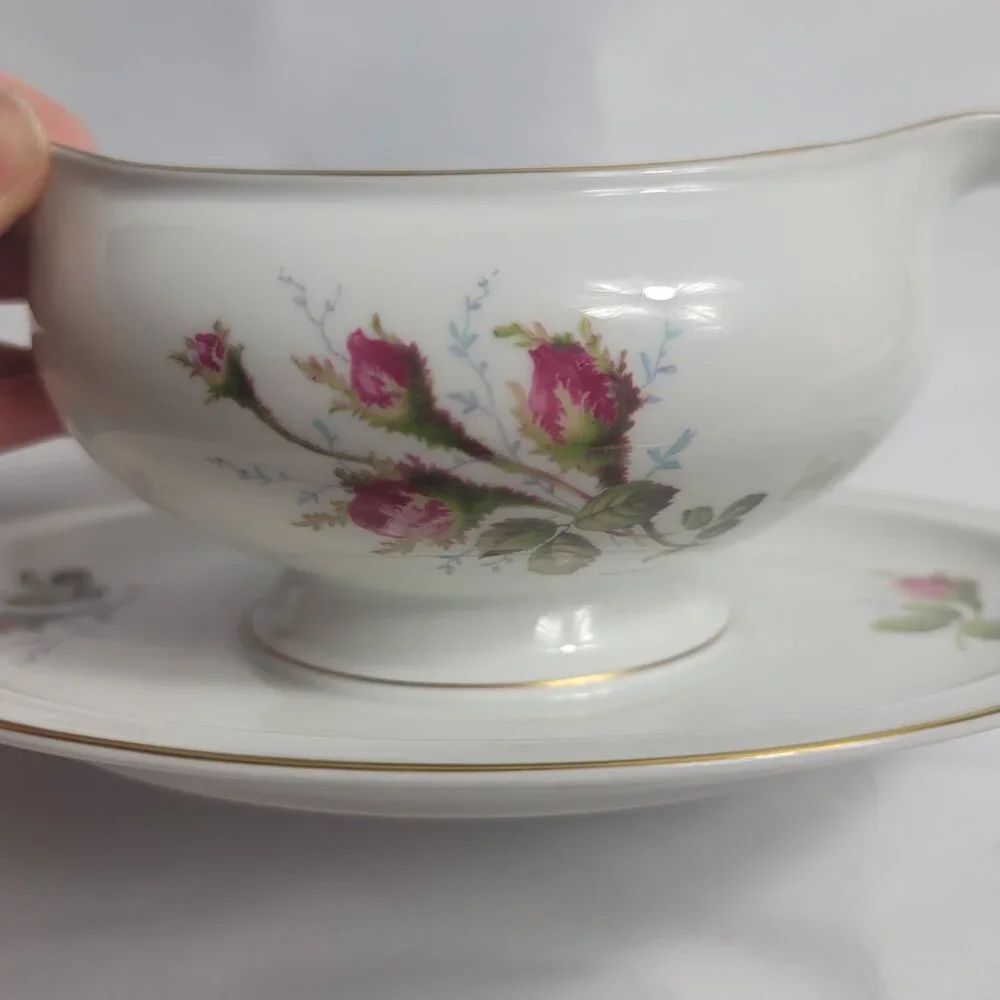 Rosenthal Petal Lane Gravy Boat White Pink Moss Rose Pattern Gold Trim